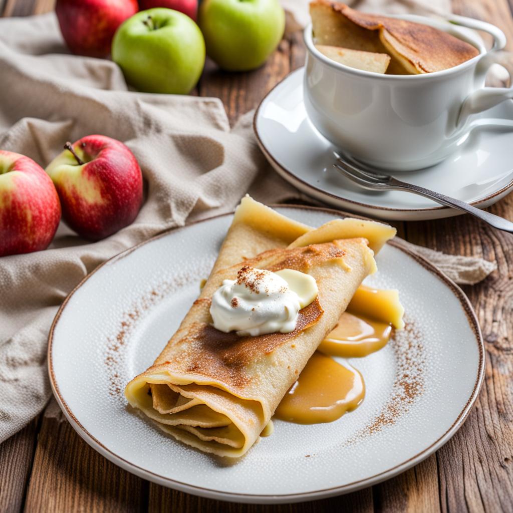 Crepes with applecompot and vanilla cream