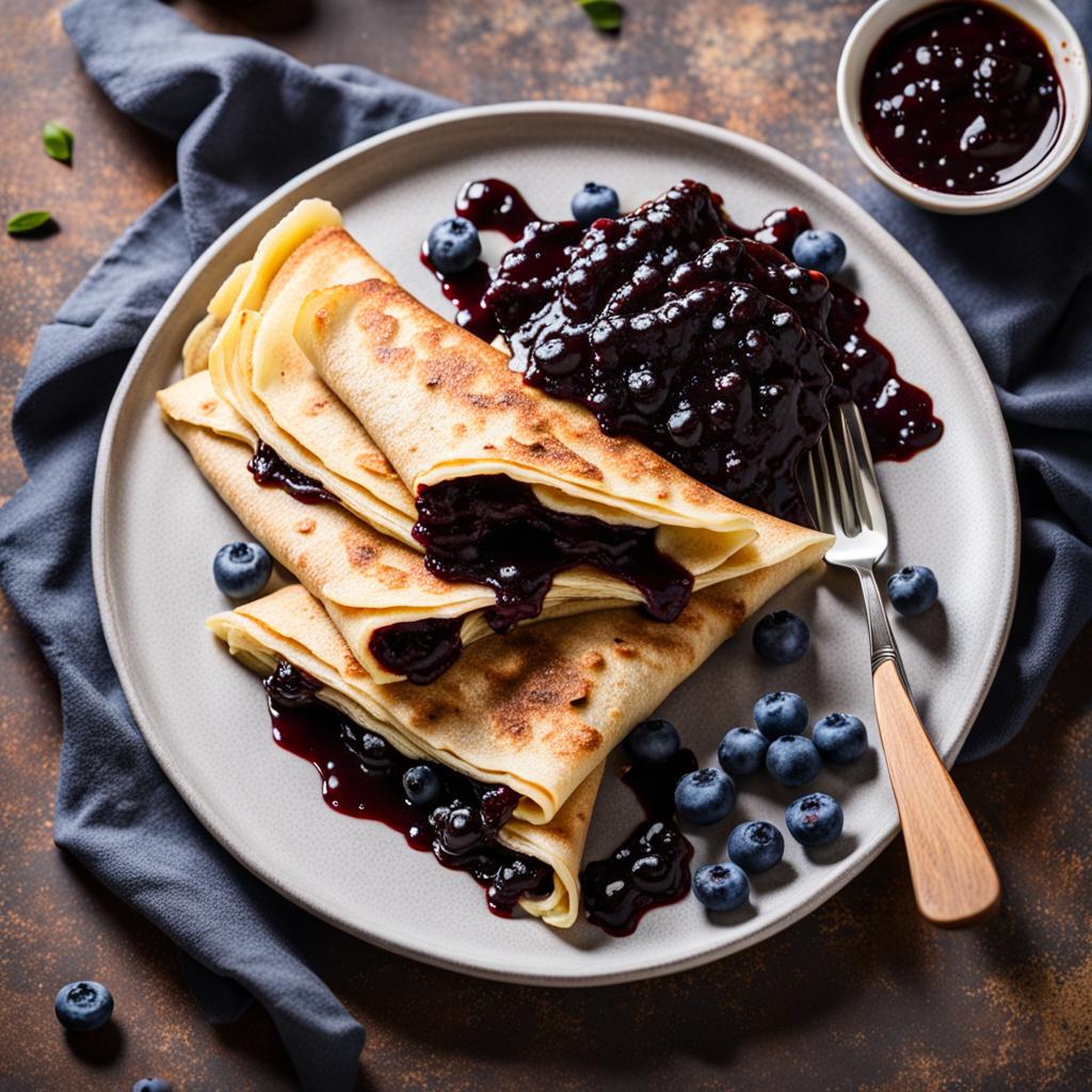 Crepes with blueberry jam